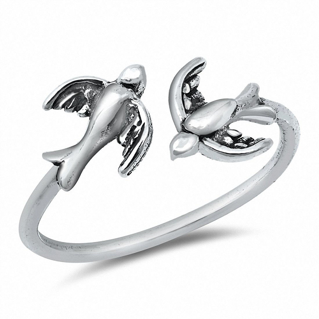 Couple Sparrows Band Ring 925 Sterling Silver Choose Color