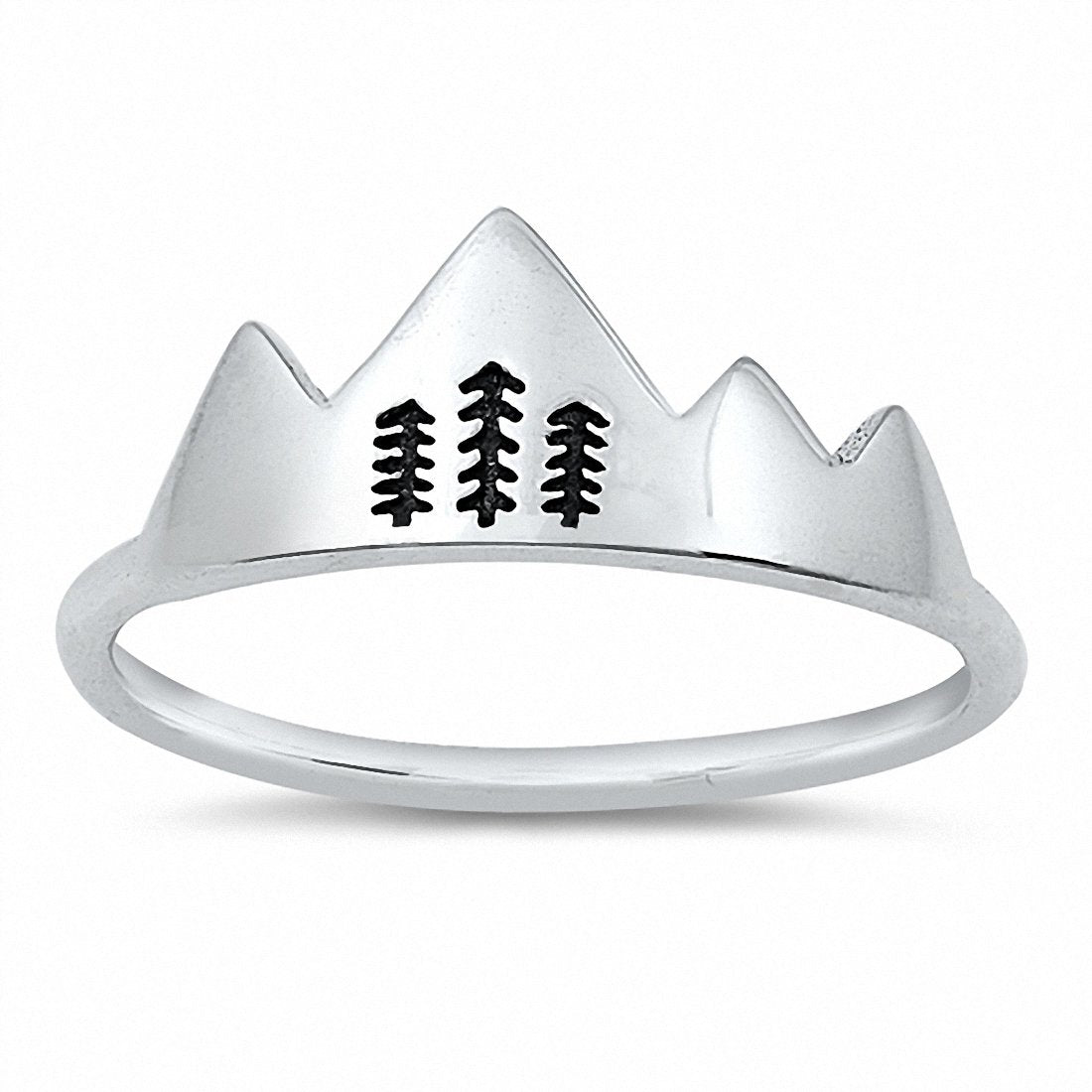 Mountain Tree Band Ring 925 Sterling Silver Choose Color