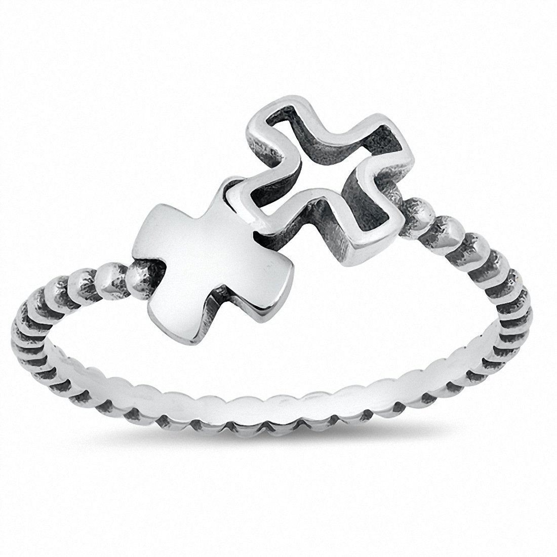 Crosses Band Ring Solid Oxidized 925 Sterling Silver Choose Color