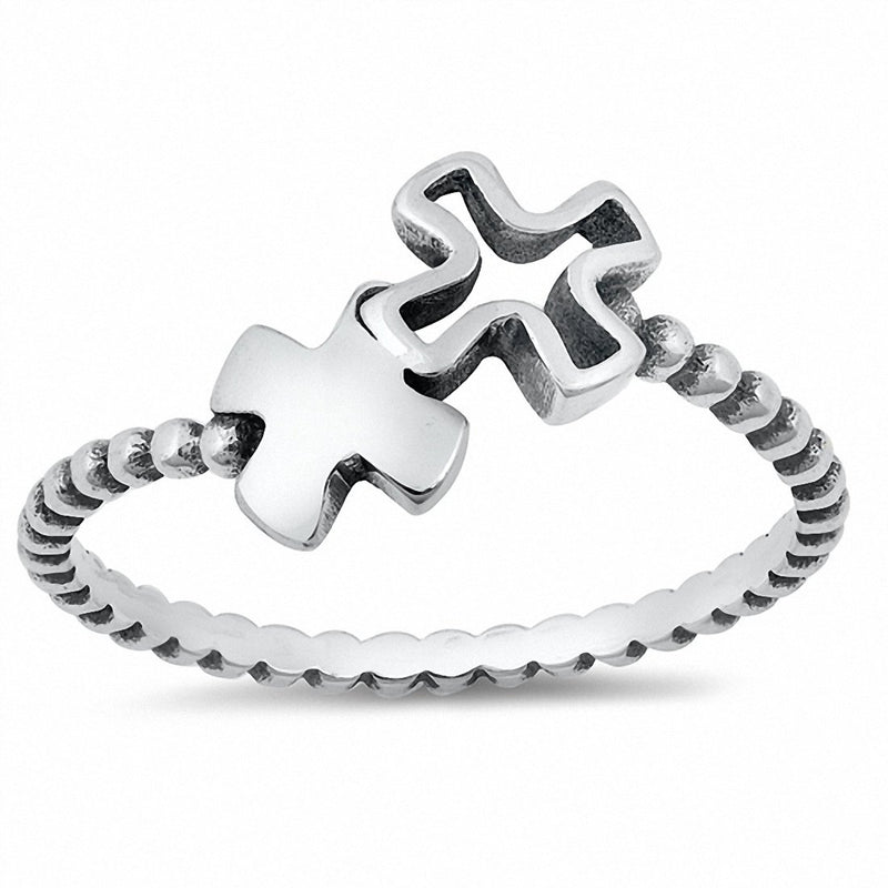 Crosses Band Ring Solid Oxidized 925 Sterling Silver Choose Color