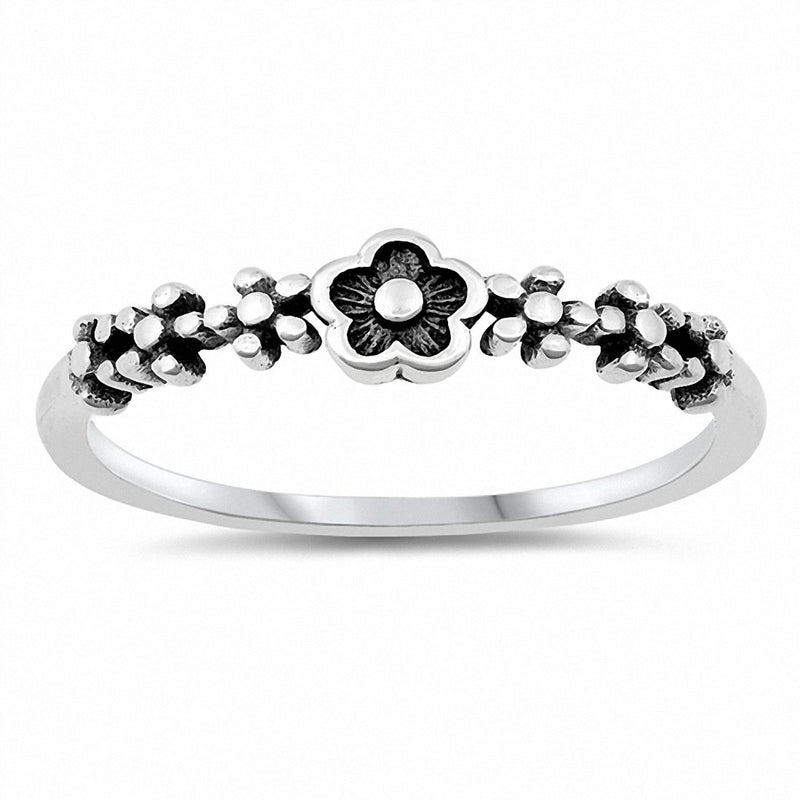 Flower Band Ring Oxidized Solid 925 Sterling Silver Choose Color