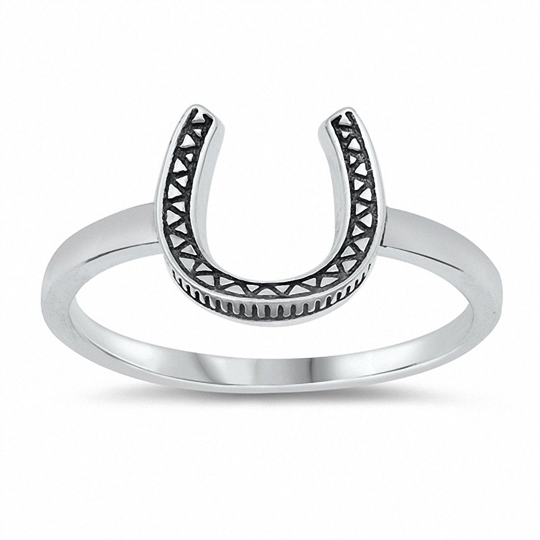 Horseshoe Ring Band Oxidized Solid 925 Sterling Silver Choose Color