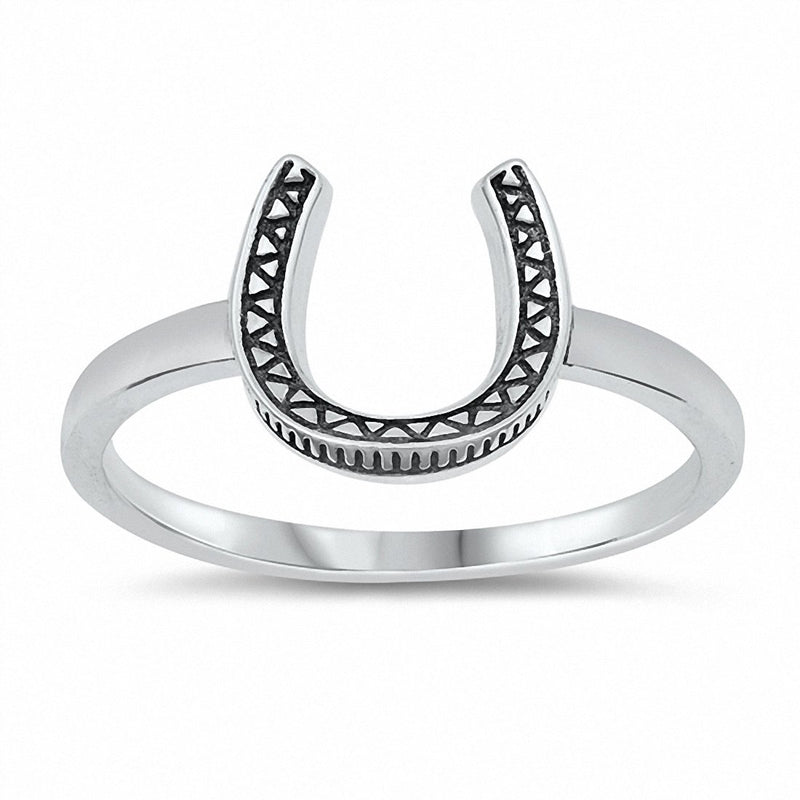 Horseshoe Ring Band Oxidized Solid 925 Sterling Silver Choose Color