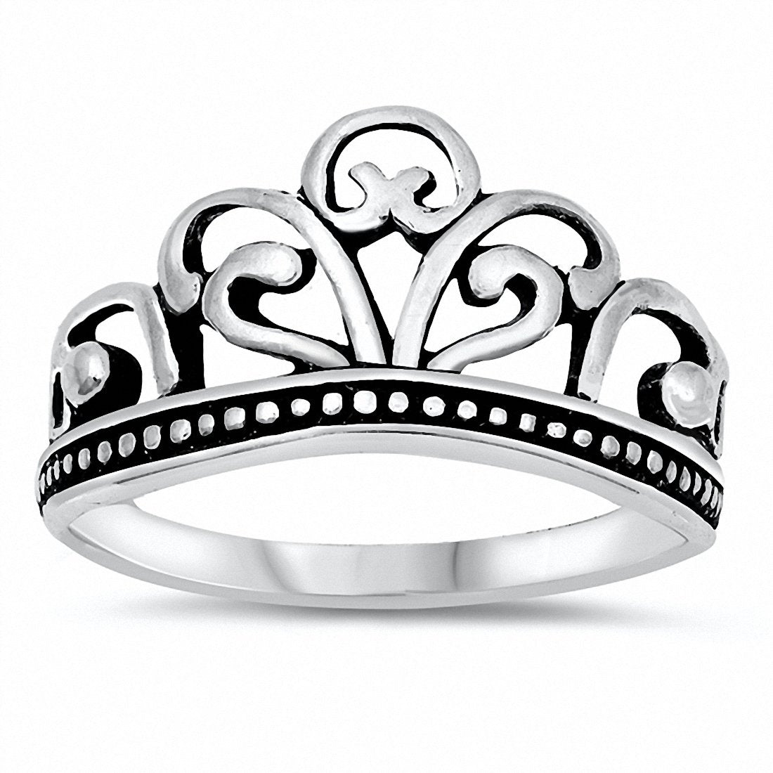 Crown Ring Band Oxidized 925 Sterling Silver Choose Color
