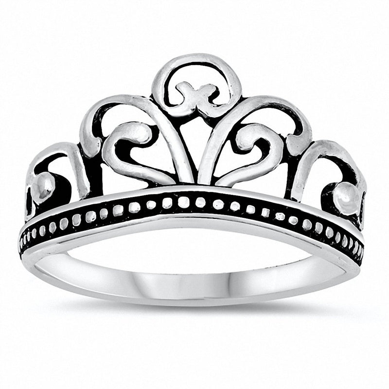 Crown Ring Band Oxidized 925 Sterling Silver Choose Color