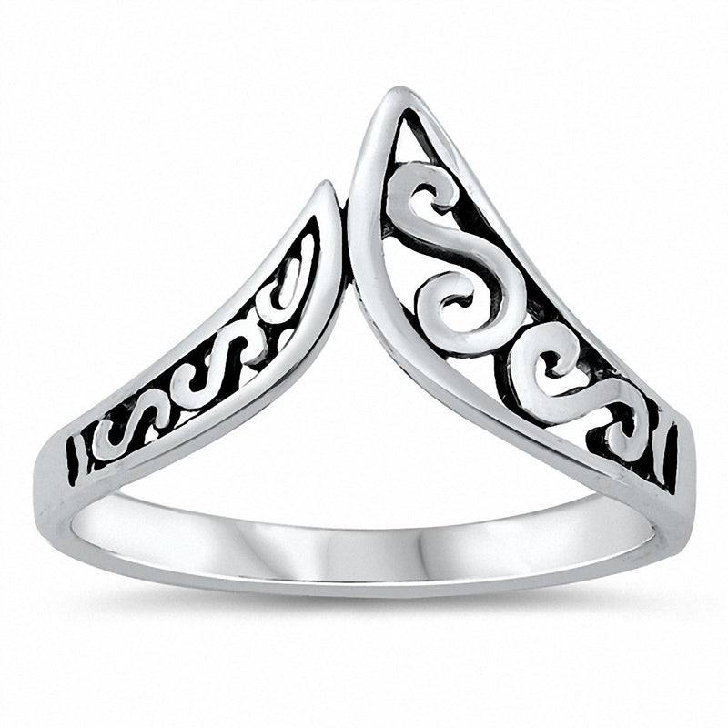 Filigree Chevron Midi V Ring Band Solid Oxidized 925 Sterling Silver Choose Color