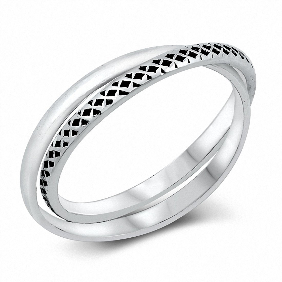 Interlocking Band Ring 2 Bands Solid 925 Sterling Silver Choose Color