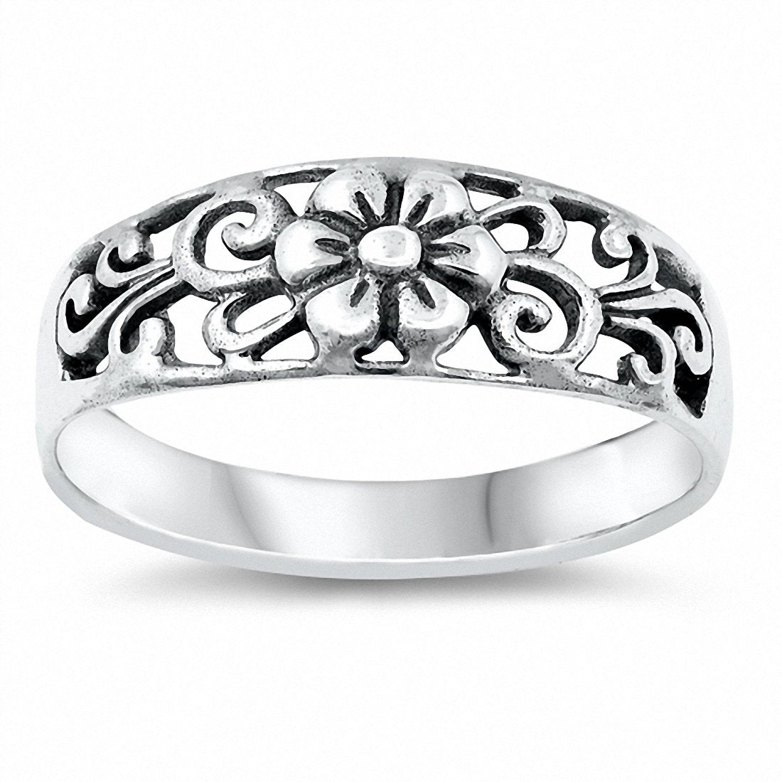 Filigree Flower Band Ring Solid 925 Sterling Silver Choose Color