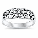 Filigree Flower Band Ring Solid 925 Sterling Silver Choose Color