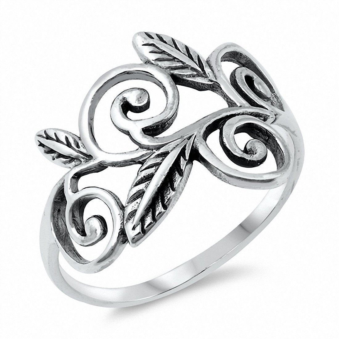 Vine Leaf Ring Band Solid Oxidized 925 Sterling Silver Choose Color