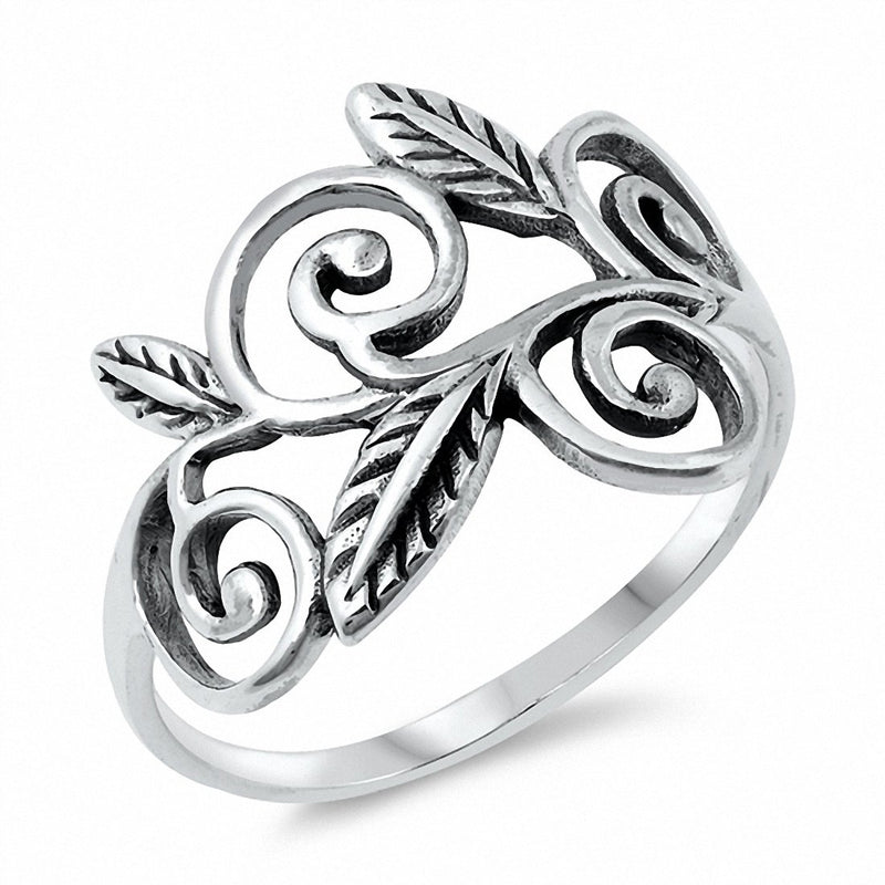 Vine Leaf Ring Band Solid Oxidized 925 Sterling Silver Choose Color