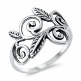 Vine Leaf Ring Band Solid Oxidized 925 Sterling Silver Choose Color