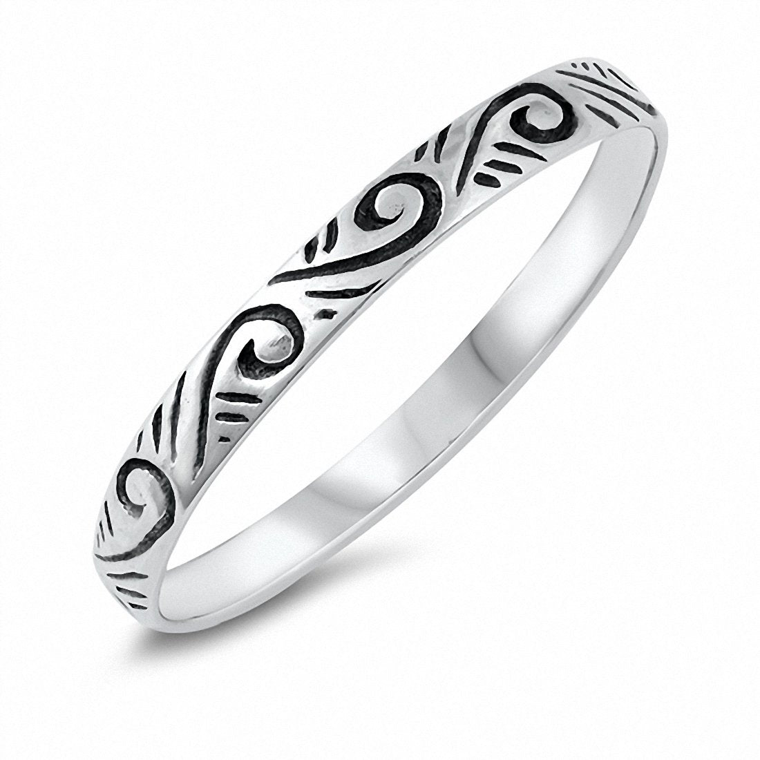 3mm Filigree Abstract Band Solid Oxidized 925 Sterling Silver Choose Color