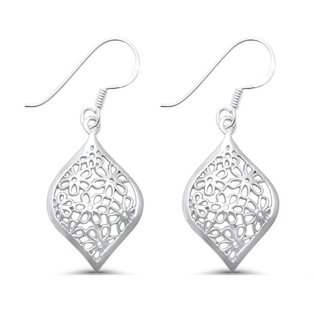 36mm Drop Dangle Flower Earrings 925 Sterling Silver Fish Hook Marquise Design Dangle Drop - Blue Apple Jewelry