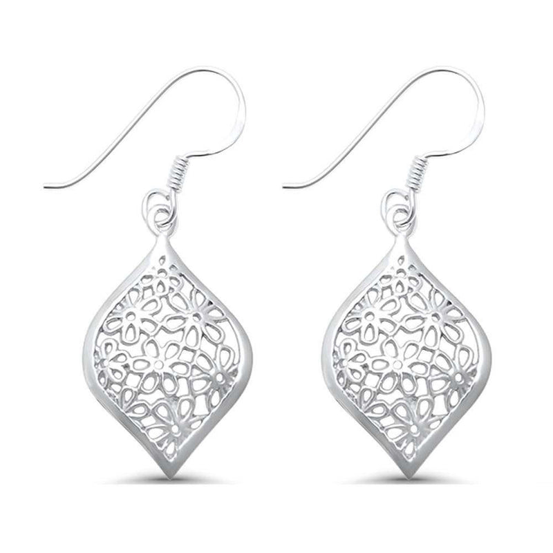 36mm Drop Dangle Flower Earrings 925 Sterling Silver Fish Hook Marquise Design Dangle Drop - Blue Apple Jewelry