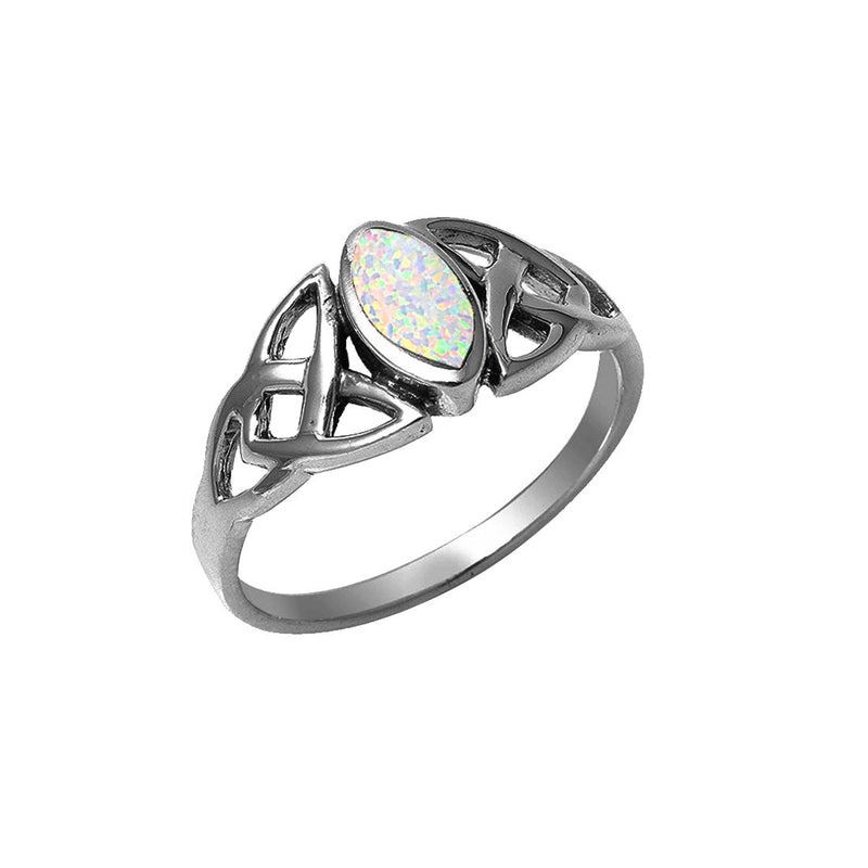 Solitaire Ring Marquise Bezel Lab Created White Opal Celtic Shank 925 Sterling Silver