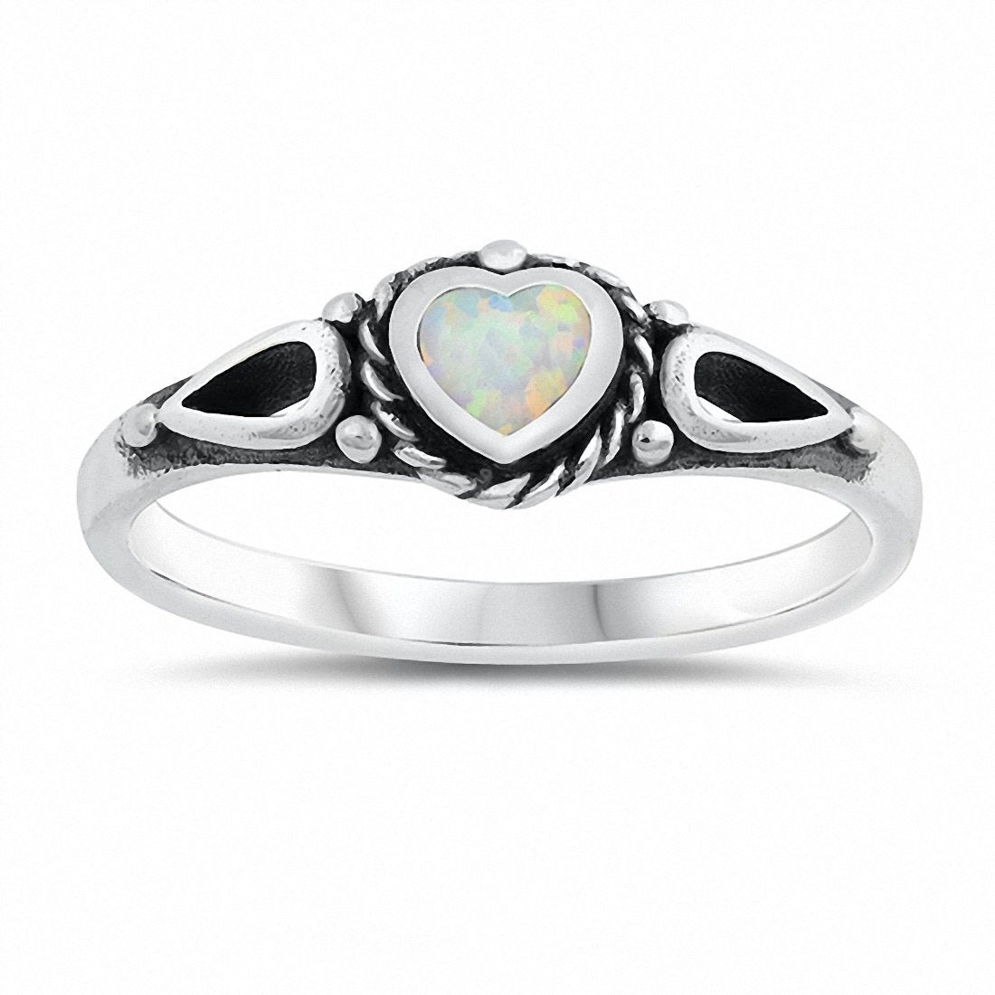 Heart Promise Valentines Gift Ring Created Opal Simulated Stone Solid 925 Sterling Silver Choose Color