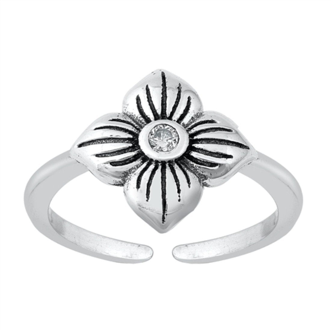 Beautiful Flower Ring Simulated Cubic Zirconia Adjustable Toe Band 925 Sterling Silver(10mm)