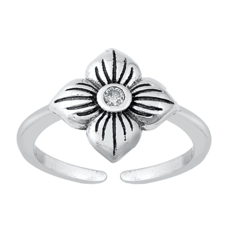 Beautiful Flower Ring Simulated Cubic Zirconia Adjustable Toe Band 925 Sterling Silver(10mm)