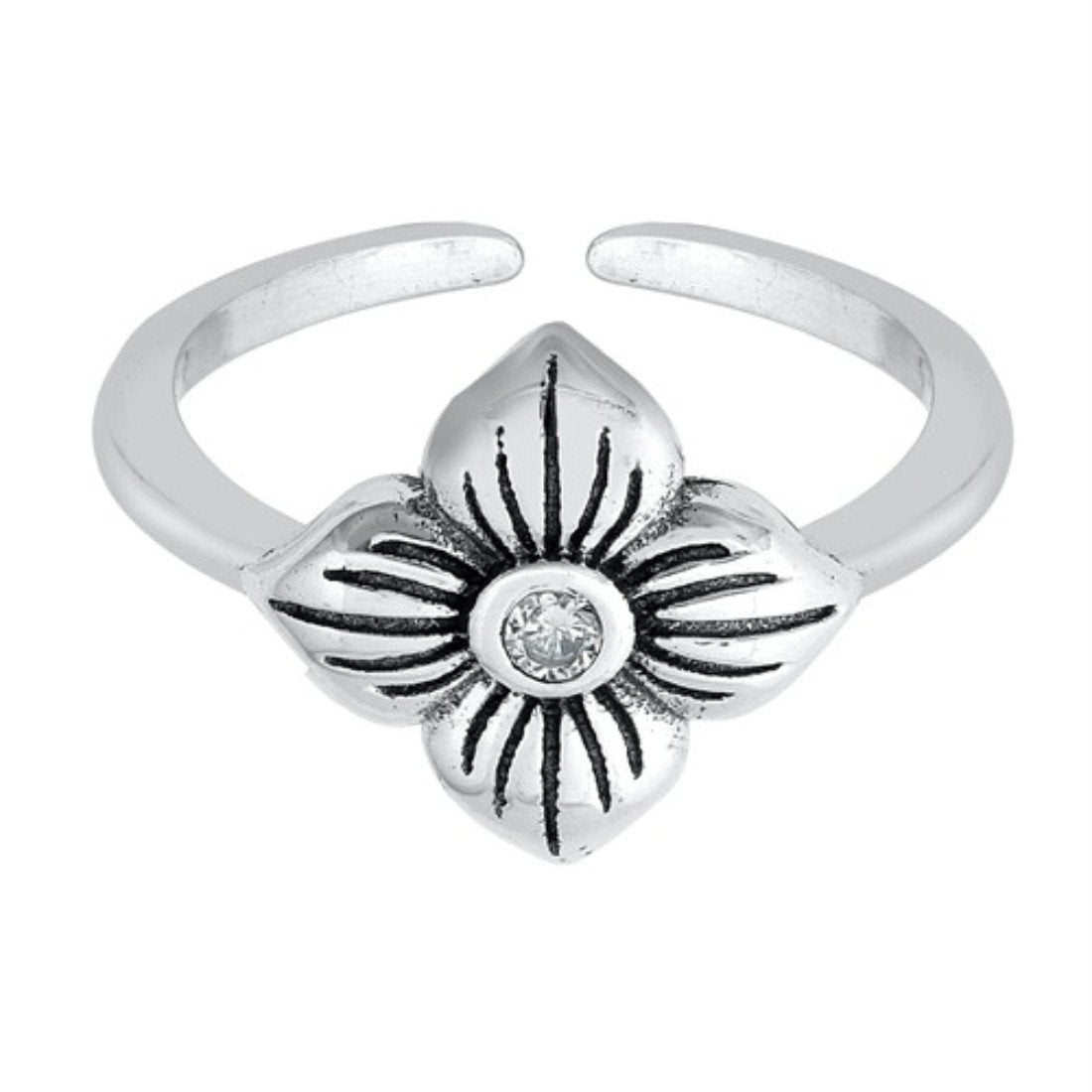 Beautiful Flower Ring Simulated Cubic Zirconia Adjustable Toe Band 925 Sterling Silver(10mm)
