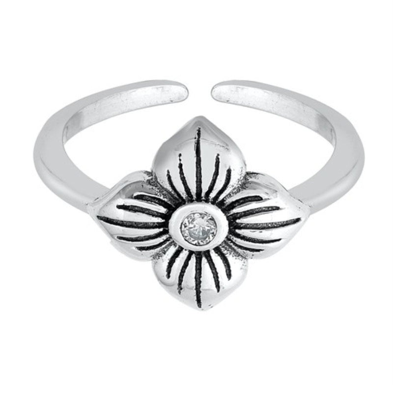 Beautiful Flower Ring Simulated Cubic Zirconia Adjustable Toe Band 925 Sterling Silver(10mm)