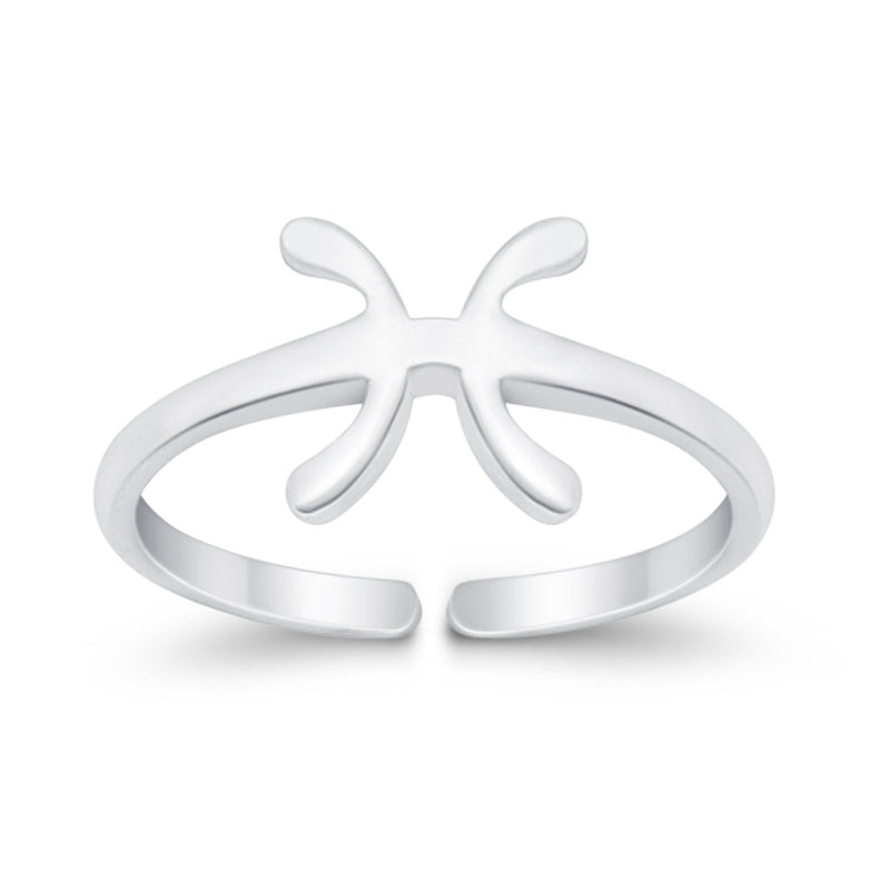 Pisces Zodiac Sign Toe Ring Adjustable Band 925 Sterling Silver (8mm)