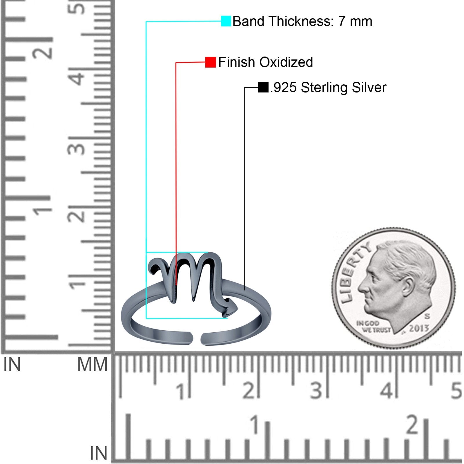 Scorpio Zodiac Sign Toe Ring Adjustable Band 925 Sterling Silver (7mm)