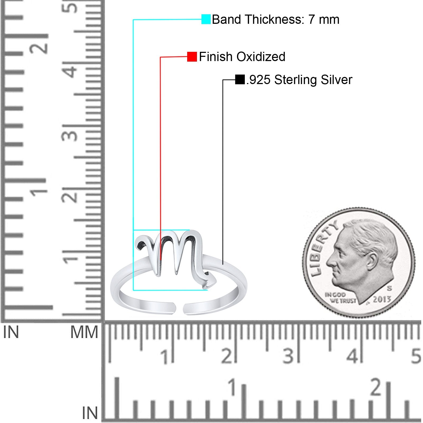 Scorpio Zodiac Sign Toe Ring Adjustable Band 925 Sterling Silver (7mm)