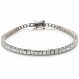 Half Bezel Tennis Bracelet Princess Cut Square Cubic Zirconia 925 Sterling Silver