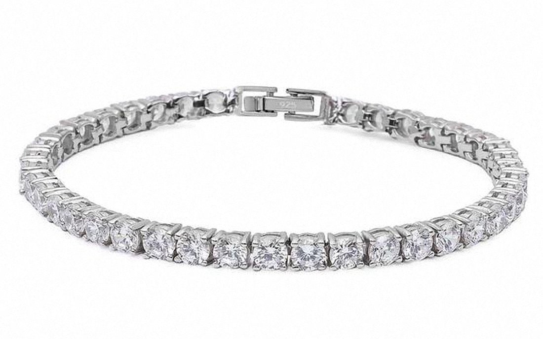 Bridal Wedding Tennis Bracelet 6mm Round Cubic Zirconia 925 Sterling Silver