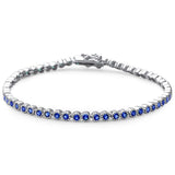 Crown Bezel Solitaire Tennis Bracelet Round Simulated CZ 925 Sterling Silver