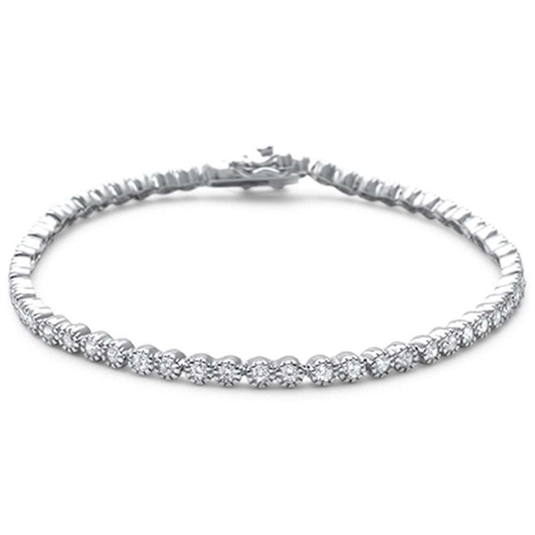 Crown Bezel Solitaire Tennis Bracelet Round Simulated CZ 925 Sterling Silver