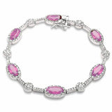 Halo Fancy 7" Bracelet Oval Simulated Emerald Round Cubic Zirconia 925 Sterling Silver Choose Color