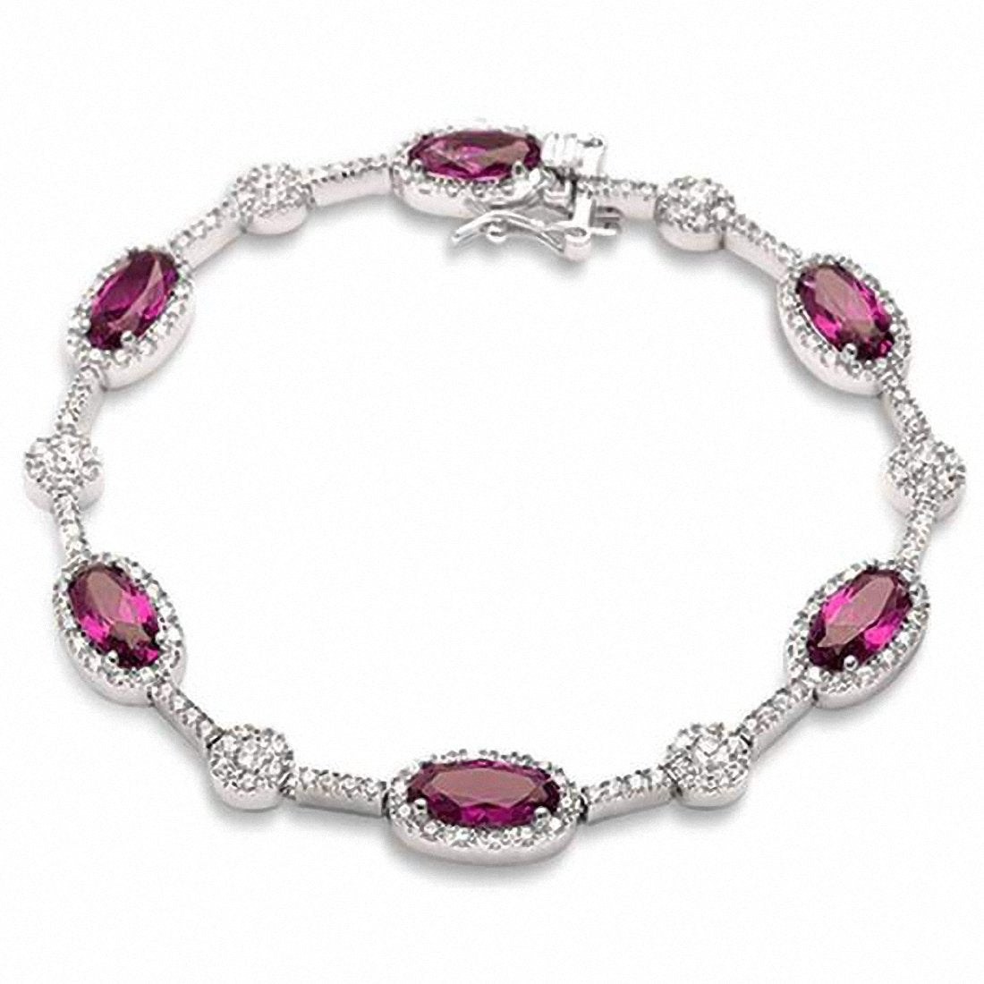 Halo Fancy 7" Bracelet Oval Simulated Emerald Round Cubic Zirconia 925 Sterling Silver Choose Color