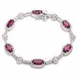 Halo Fancy 7" Bracelet Oval Simulated Emerald Round Cubic Zirconia 925 Sterling Silver Choose Color