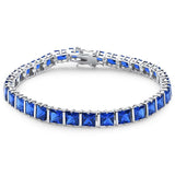 Blue Sapphire Princess Cut CZ Tennis Bracelet 925 Sterling Silver