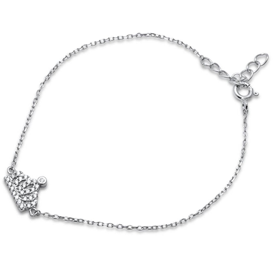 Dainty Crown Bracelet Round Pave Cubic Zirconia 925 Sterling Silver
