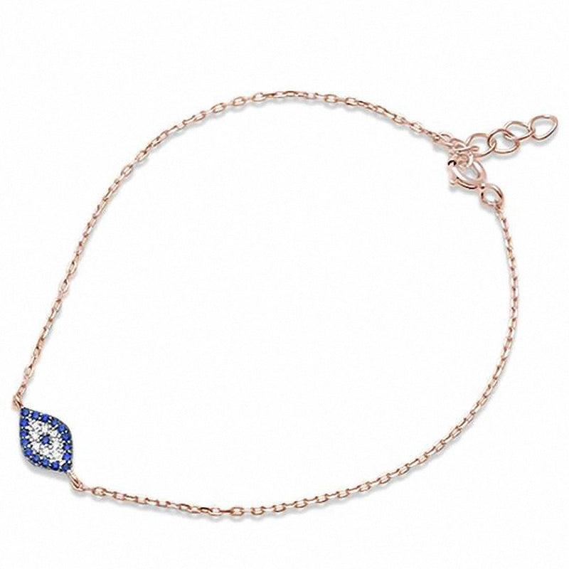 Evil Eye Bracelet Round Simulated Blue Sapphire 925 Sterling Silver choose Color