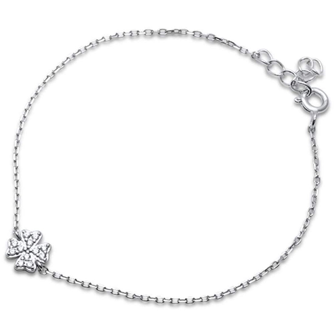 Clover Leaf 4 Flowe Bracelet Dainty Round Cubic Zirconia 925 Sterling Silver