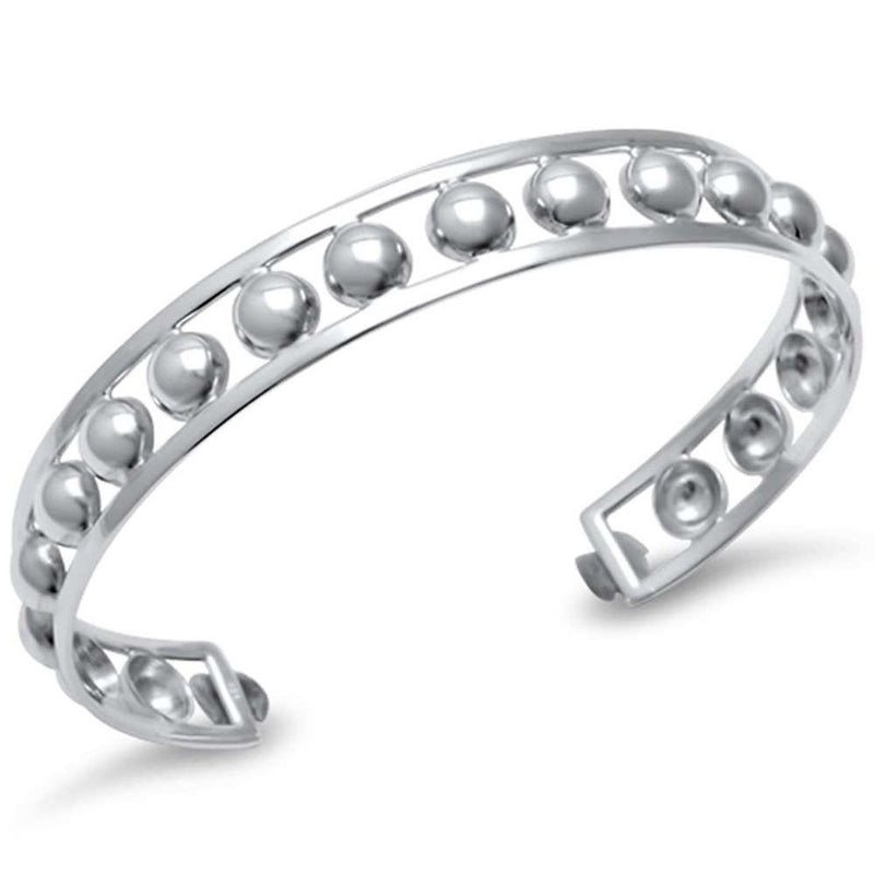 Round Bead Bangle Bracelet 925 Sterling Silver