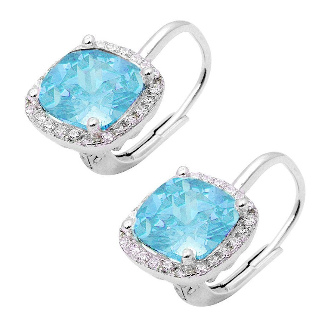 Cushion Halo Leverback Earrings Round Cubic Zirconia 925 Sterling Silver Choose Color