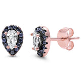 Halo Teardrop Bridal Stud Earrings 925 Sterling Silver Pear Round Cubic Zirconia