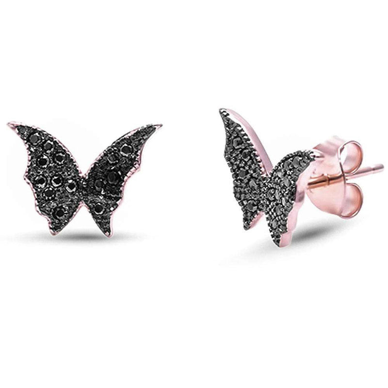 8mm Butterfly Stud Earring Round Cubic Zirconia 925 Sterling Silver Choose Color Butterfly Earrings - Blue Apple Jewelry