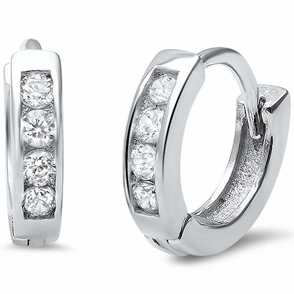 Half Eternity Hoop Huggie Earrings Round Cubic Zirconia 925