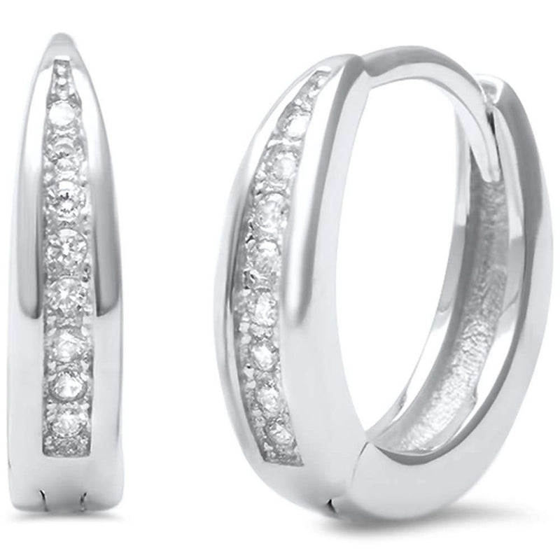 3mmx13mm Half Eternity Huggie Earrings Hoop Round Cubic Zirconia 925 Sterling Silver - Blue Apple Jewelry