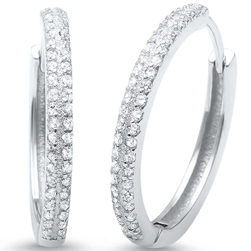 2mmx21mm Double Row Round Pave Cubic Zirconia Hoop Earrings 925 Sterling Silver - Blue Apple Jewelry