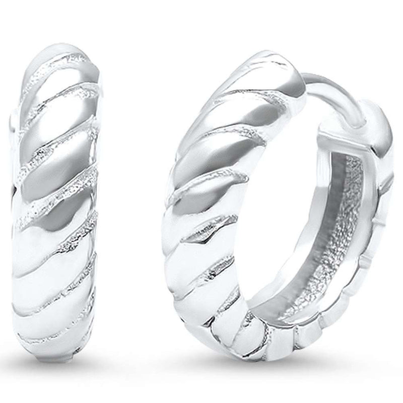 3mmx12mm Braided Twisted Design Hoop Huggie Earrings 925 Sterling Silver - Blue Apple Jewelry