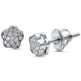 6mm Flower Stud Earrings Round Cubic Zirconia 925 Sterling Silver Screwback Flower Earrings
