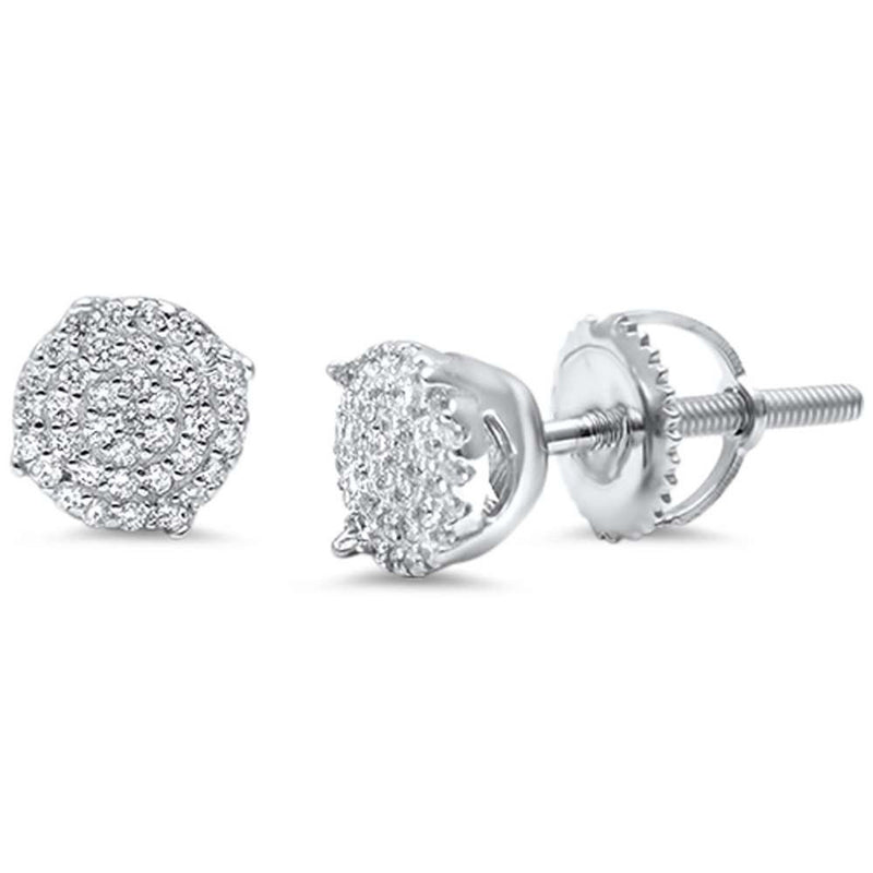Hip Hop Stud Earrings Men Women Unisex 925 Sterling Silver Round Pave Ice Cubic Zirconia Screw Back 4mm - Blue Apple Jewelry