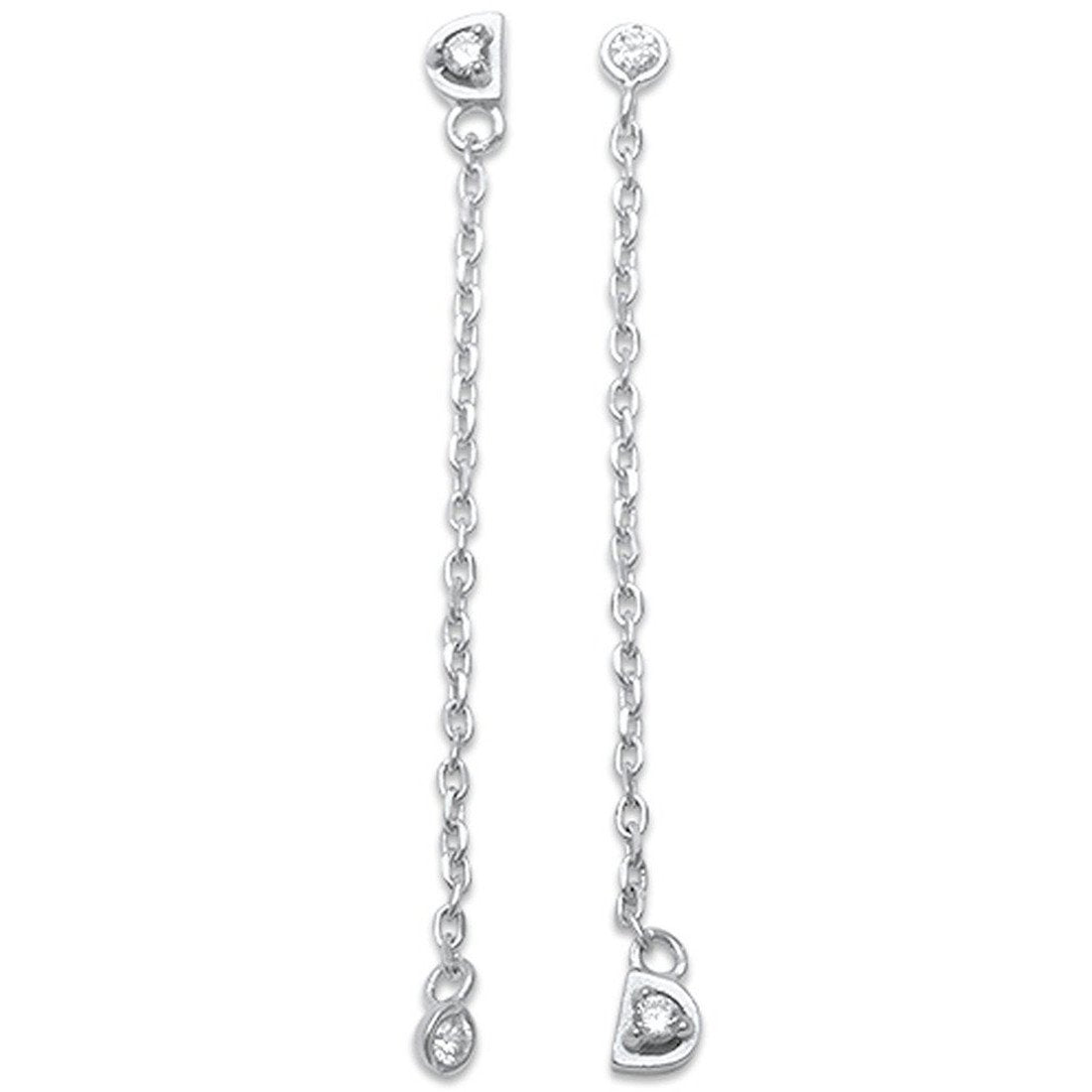 Drop Dangle Chain Design Earrings Round Cubic Zirconia 925 Sterling Silver Choose Color